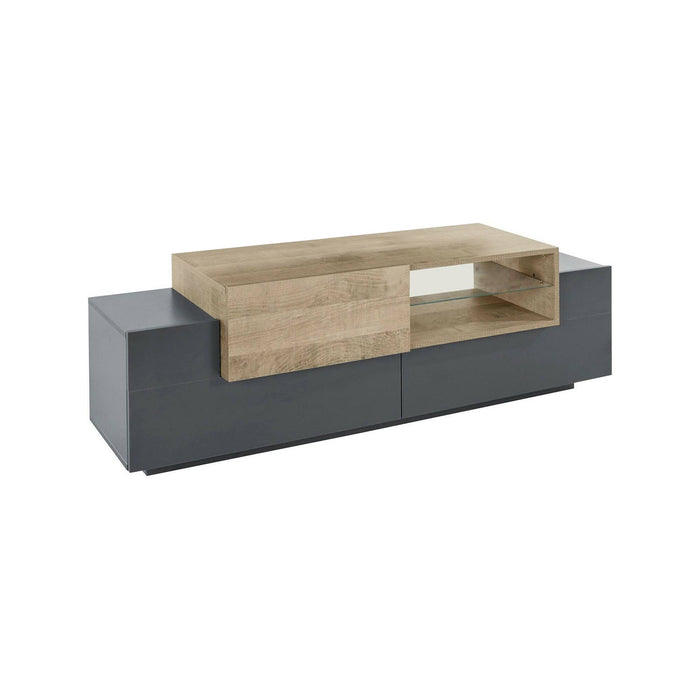 Mobile porta TV Andris, Credenza bassa da soggiorno, Base porta TV, 100% Made in Italy, cm 160x45h51, Antracite e Acero
