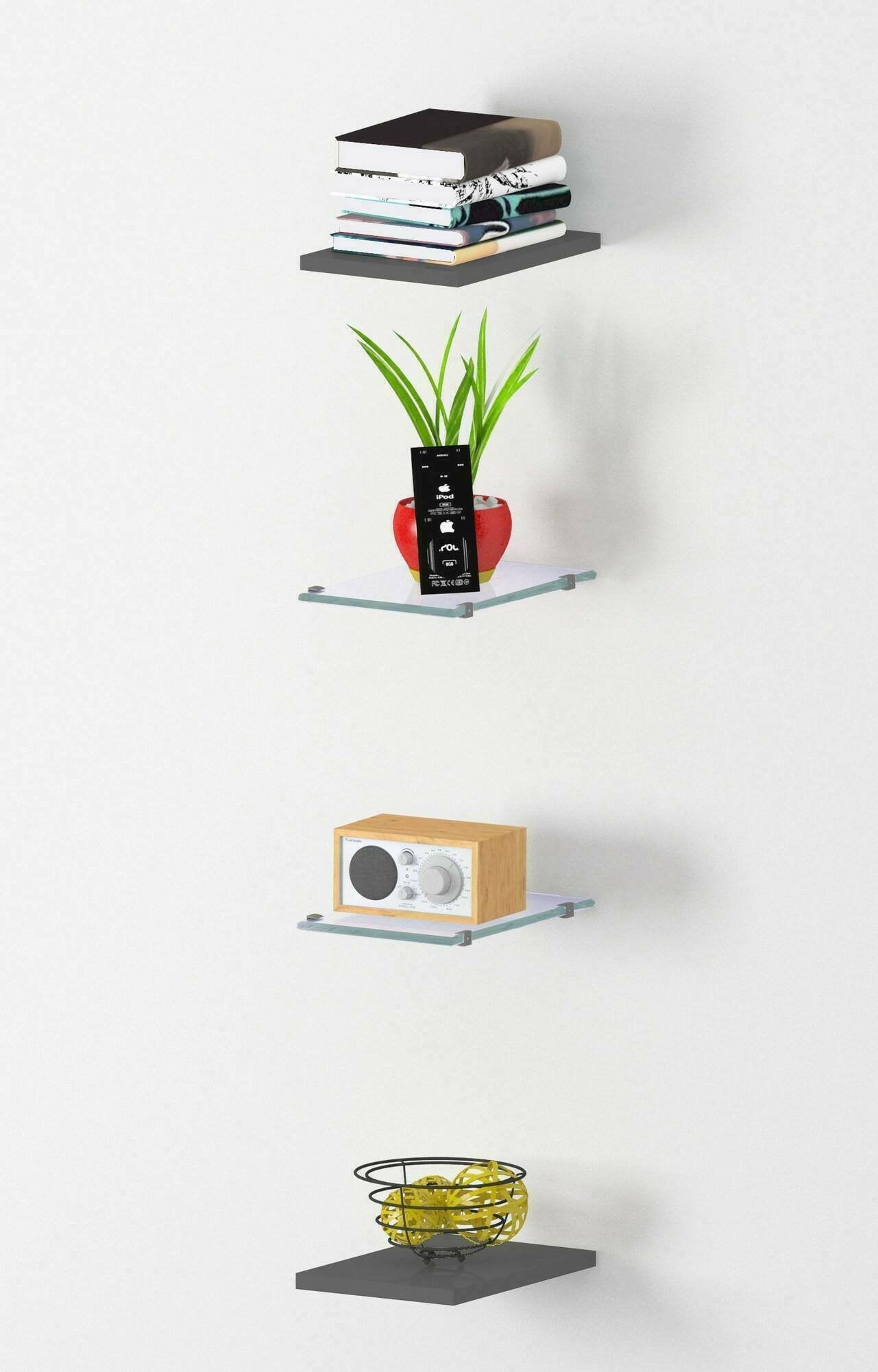 Mensola Ema, Ripiani aperti, 100% Made in Italy, cm 20x27h2, Antracite