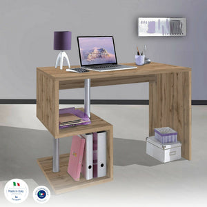 Scrivania Acan, Scrittoio lineare porta PC, Tavolo multiuso per ufficio, Scrivania salvaspazio multiposizione, 100% Made in Italy, cm 100x50h78, Rovere