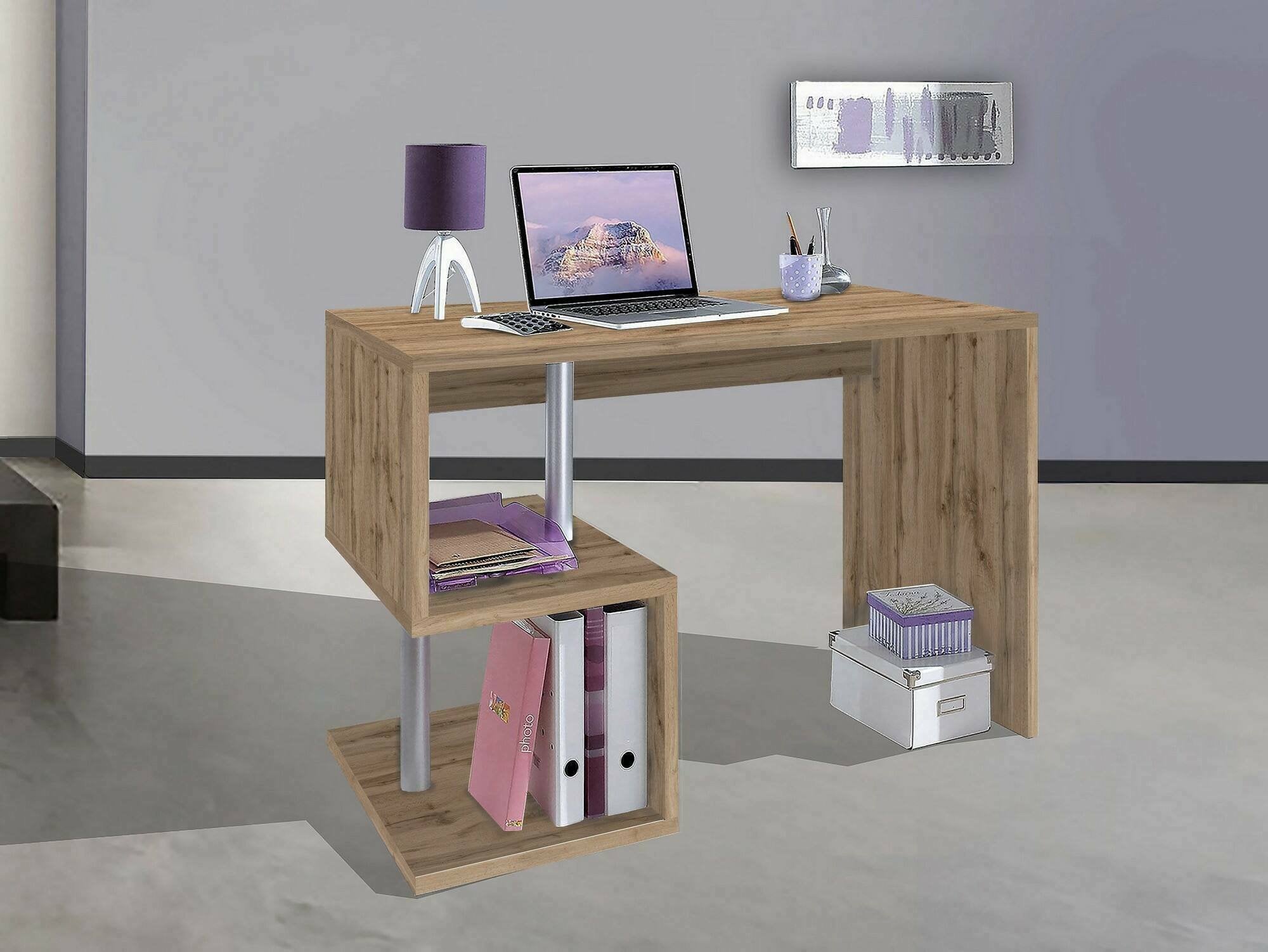 Scrivania Acan, Scrittoio lineare porta PC, Tavolo multiuso per ufficio, Scrivania salvaspazio multiposizione, 100% Made in Italy, cm 100x50h78, Rovere