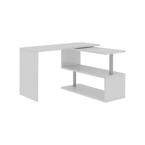 Scrivania Topazio, Scrittoio angolare porta PC, Tavolo multiuso per ufficio, Scrivania salvaspazio multiposizione, 100% Made in Italy, cm 120x50h75, Bianco lucido