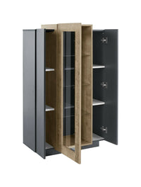 Vetrina Ablaze, Credenza con tre ante, Mobile da soggiorno multiuso, 100% Made in Italy, cm 80x38h121, Antracite e Acero