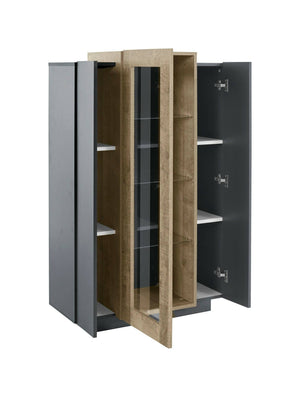 Vetrina Ablaze, Credenza con tre ante, Mobile da soggiorno multiuso, 100% Made in Italy, cm 80x38h121, Antracite e Acero