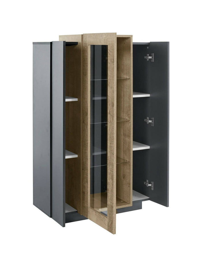 Vetrina Ablaze, Credenza con tre ante, Mobile da soggiorno multiuso, 100% Made in Italy, cm 80x38h121, Antracite e Acero