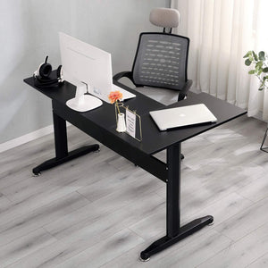 Scrivania Acua, Scrittoio angolare, Scrivania ufficio multiuso, Tavolo da lavoro salvaspazio, 80x140h75 cm, Nero