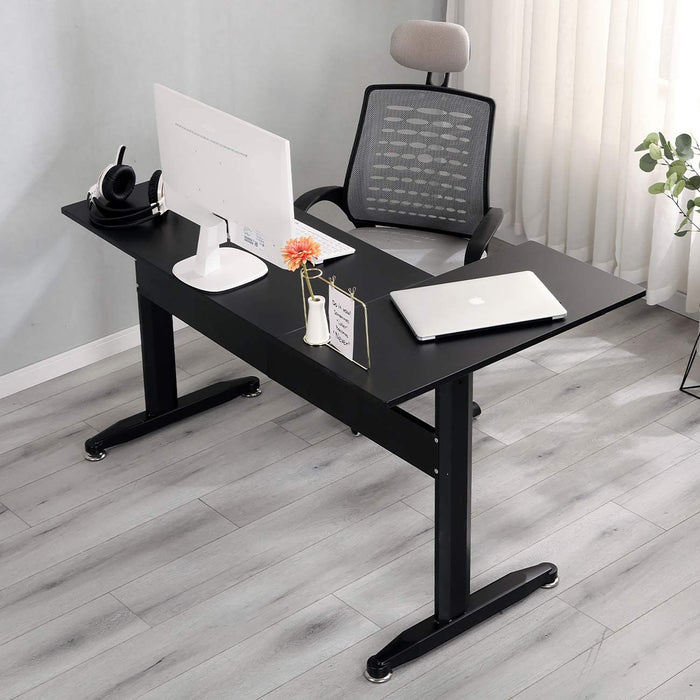 Scrivania Acua, Scrittoio angolare, Scrivania ufficio multiuso, Tavolo da lavoro salvaspazio, 80x140h75 cm, Nero