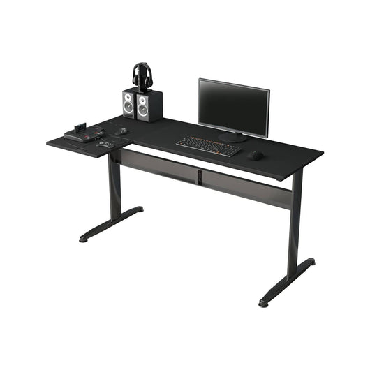 Scrivania Acua, Scrittoio angolare, Scrivania ufficio multiuso, Tavolo da lavoro salvaspazio, 80x140h75 cm, Nero