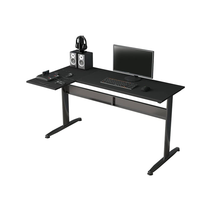 Scrivania Acua, Scrittoio angolare, Scrivania ufficio multiuso, Tavolo da lavoro salvaspazio, 80x140h75 cm, Nero