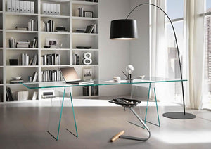 Scrivania Asfelj, Scrittoio lineare, Scrivania ufficio multiuso, Tavolo da lavoro salvaspazio, 180x90h75 cm, Trasparente