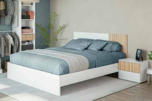 Letto matrimoniale Adia, Giroletto matrimoniale, Struttura per camera da letto adatta a materasso 190x160, 166x196h40 cm, Bianco