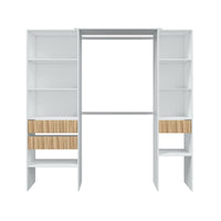 Guardaroba Ary, Mobile camera da letto, Armadio appendiabiti con ripiani e 3 cassetti, 196x40h187 cm, Bianco e Rovere