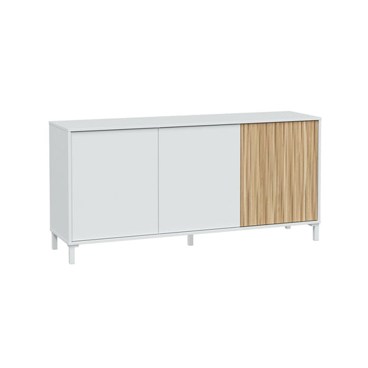 Credenza Ametista, Buffet da soggiorno a 3 ante, Madia moderna da salotto, 154x40h74 cm, Bianco