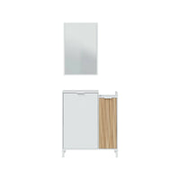 Mobile da ingresso Alambicco, Entratina a 2 ante, Armadio con specchio, Portaoggetti multifunzione, 77x24h91 cm, Bianco e Rovere