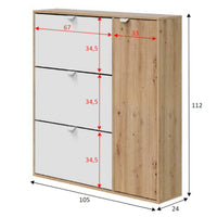 Scarpiera Anuk, Scarpiera da ingresso a 4 ante, Armadio portascarpe salvaspazio, 105x24h112 cm, Bianco e Rovere