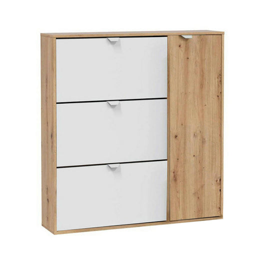 Scarpiera Anuk, Scarpiera da ingresso a 4 ante, Armadio portascarpe salvaspazio, 105x24h112 cm, Bianco e Rovere