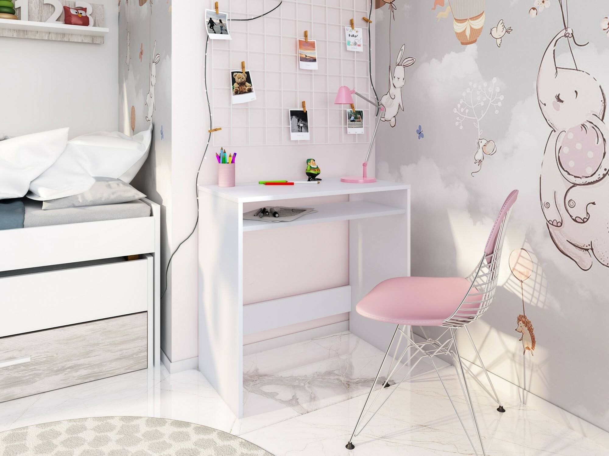 Scrivania Acu, Scrittoio lineare con ripiano fisso, Tavolo da studio o ufficio porta PC, 79x43h78 cm, Bianco