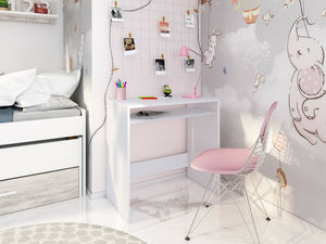 Scrivania Acu, Scrittoio lineare con ripiano fisso, Tavolo da studio o ufficio porta PC, 79x43h78 cm, Bianco