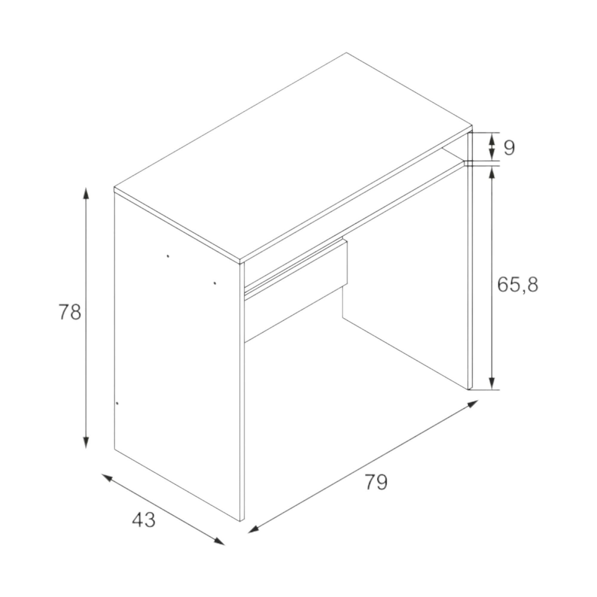 Scrivania Acu, Scrittoio lineare con ripiano fisso, Tavolo da studio o ufficio porta PC, 79x43h78 cm, Bianco