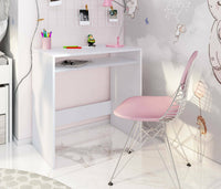 Scrivania Acu, Scrittoio lineare con ripiano fisso, Tavolo da studio o ufficio porta PC, 79x43h78 cm, Bianco