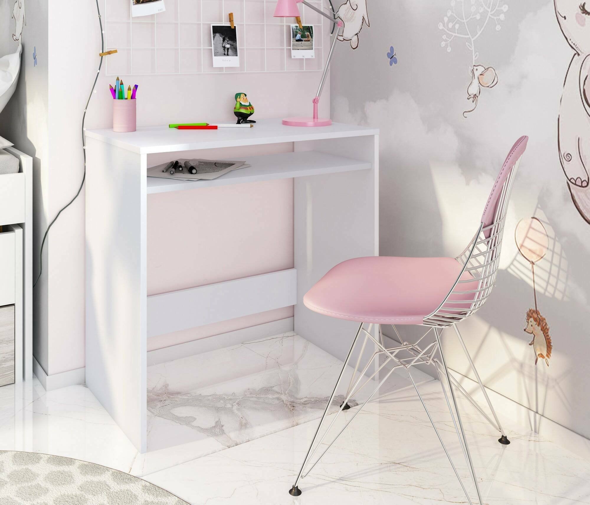 Scrivania Acu, Scrittoio lineare con ripiano fisso, Tavolo da studio o ufficio porta PC, 79x43h78 cm, Bianco