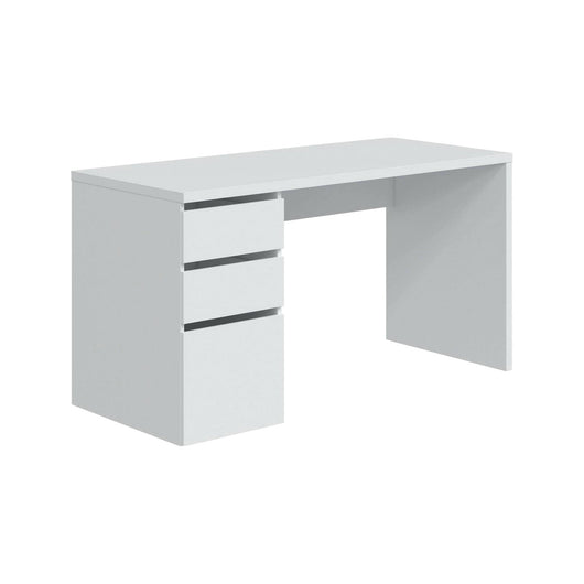 Scrivania Alko, Scrittoio reversibile con 3 cassetti, Tavolo ufficio salvaspazio multiposizione, 138x60h74 cm, Bianco