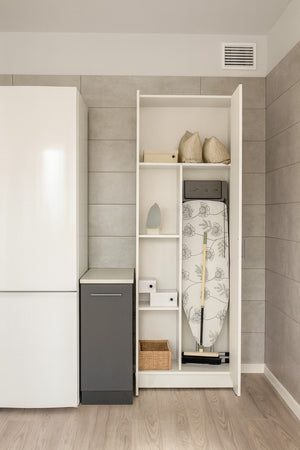 Armadio multiuso Arna, Mobile multifunzione portascope, Guardaroba a 2 ante, 78x35h190 cm, Bianco