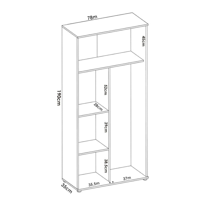 Armadio multiuso Arna, Mobile multifunzione portascope, Guardaroba a 2 ante, 78x35h190 cm, Bianco