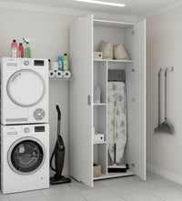 Armadio multiuso Arna, Mobile multifunzione portascope, Guardaroba a 2 ante, 78x35h190 cm, Bianco