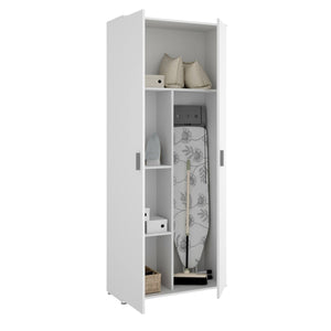 Armadio multiuso Arna, Mobile multifunzione portascope, Guardaroba a 2 ante, 78x35h190 cm, Bianco