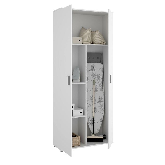 Armadio multiuso Arna, Mobile multifunzione portascope, Guardaroba a 2 ante, 78x35h190 cm, Bianco