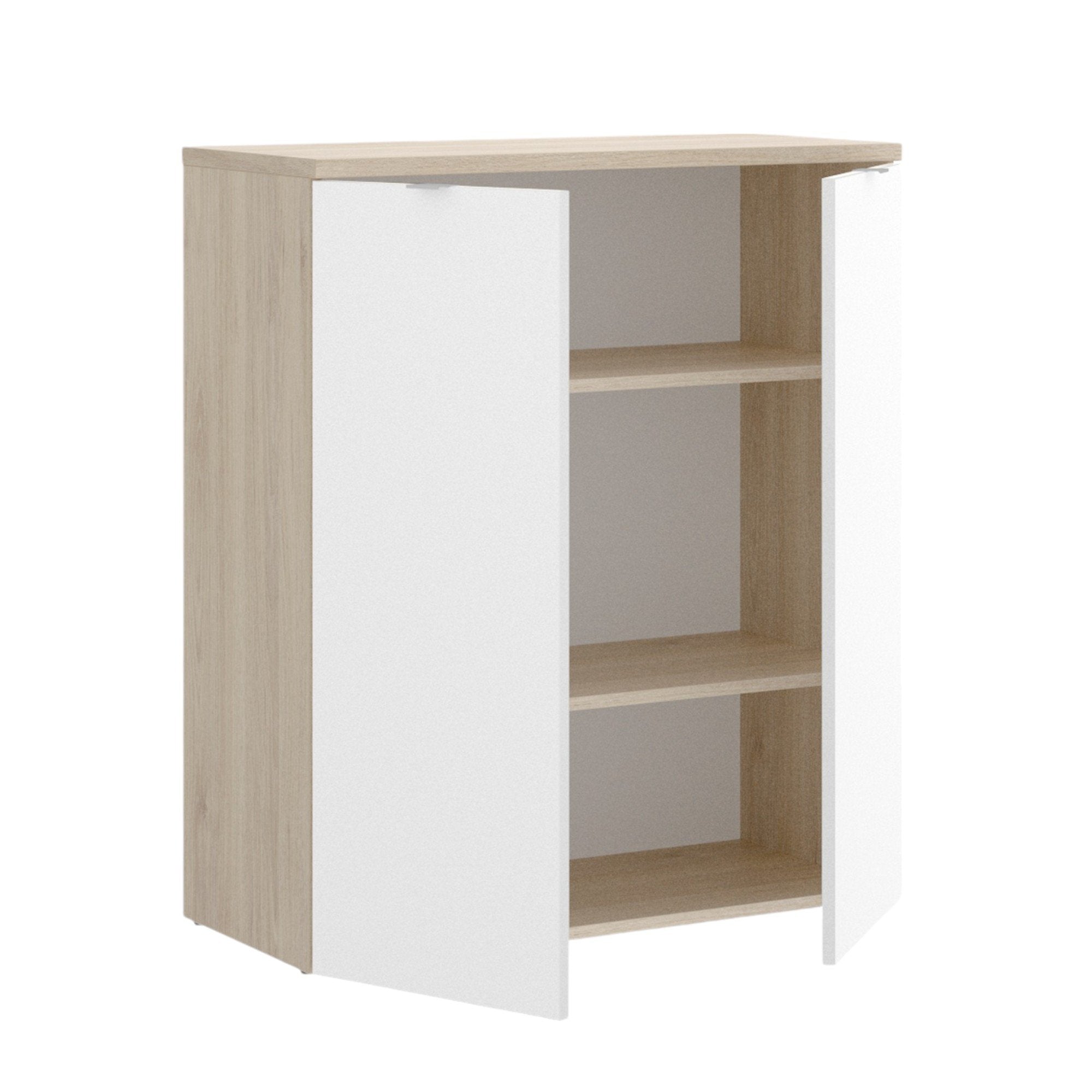 Armadio multiuso Alicha, Mobile basso multifunzione, Armadietto a 2 ante, 79x40h96 cm, Bianco e Rovere