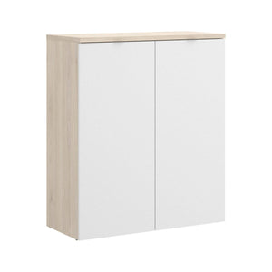 Armadio multiuso Alicha, Mobile basso multifunzione, Armadietto a 2 ante, 79x40h96 cm, Bianco e Rovere