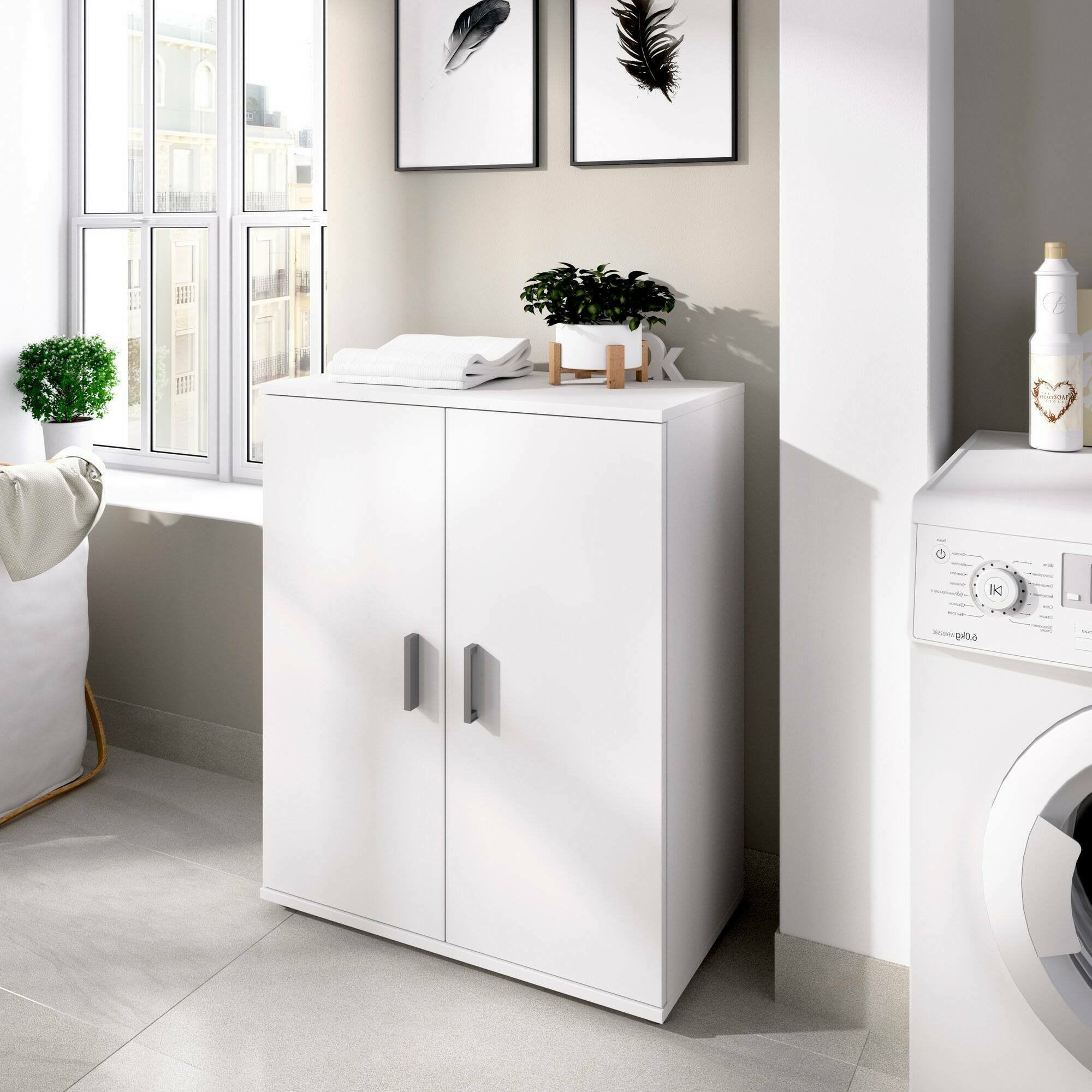 Armadio multiuso Ararat, Mobile multifunzione portascarpe, Armadietto a 2 ante, 61x35h80 cm, Bianco