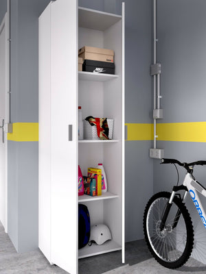 Armadio multiuso Aixam, Mobile multifunzione portascarpe, Guardaroba a 2 ante, 61x35h190 cm, Bianco