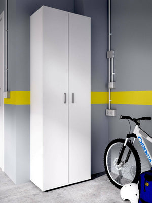 Armadio multiuso Aixam, Mobile multifunzione portascarpe, Guardaroba a 2 ante, 61x35h190 cm, Bianco