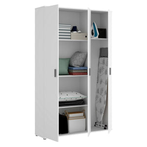 Armadio multiuso Aniello, Mobile multifunzione portascope, Guardaroba a 3 ante, 116x35h190 cm, Bianco
