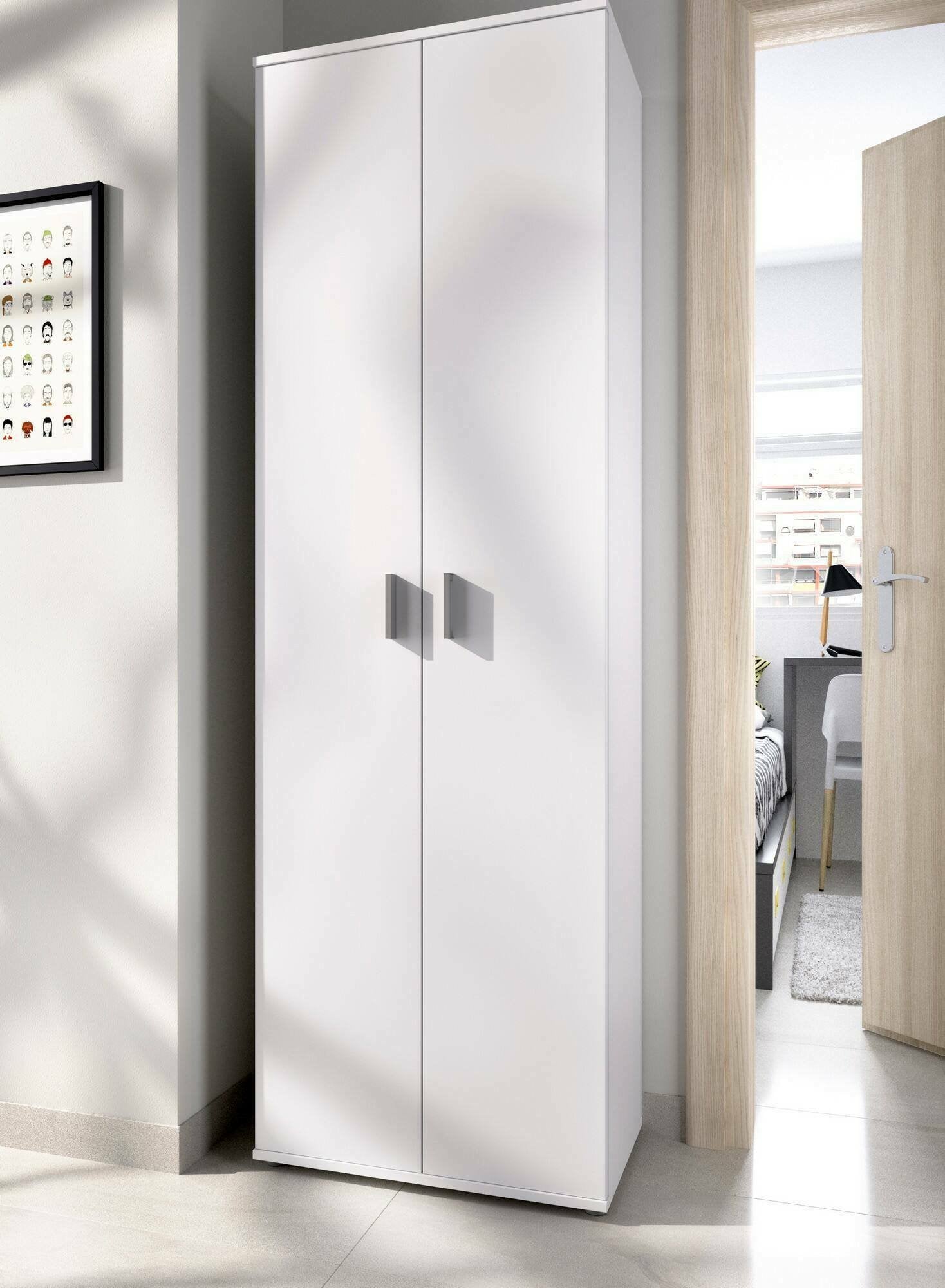 Armadio multiuso Apro, Mobile multifunzione portaoggetti, Guardaroba a 2 ante, 61x35h190 cm, Bianco