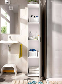 Armadio multiuso Arrow, Mobile multifunzione portascope, Armadio alto multiuso a 1 anta, 39x35h190 cm, Bianco