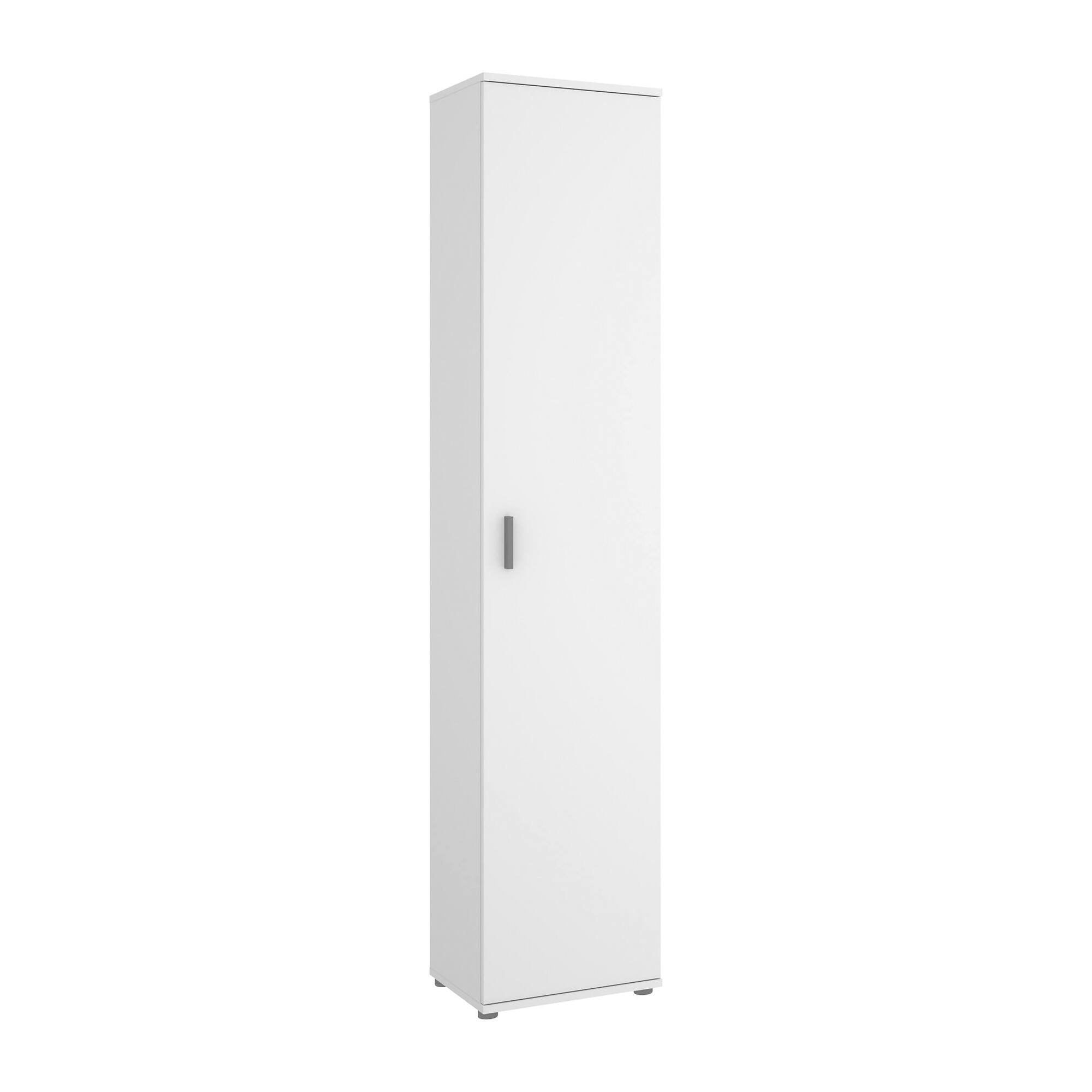 Armadio multiuso Arrow, Mobile multifunzione portascope, Armadio alto multiuso a 1 anta, 39x35h190 cm, Bianco