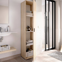 Colonna bagno Arrow, Mobile pensile bagno, Armadio alto multiuso a 1 anta, 39x35h190 cm, Rovere