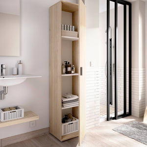 Colonna bagno Arrow, Mobile pensile bagno, Armadio alto multiuso a 1 anta, 39x35h190 cm, Rovere