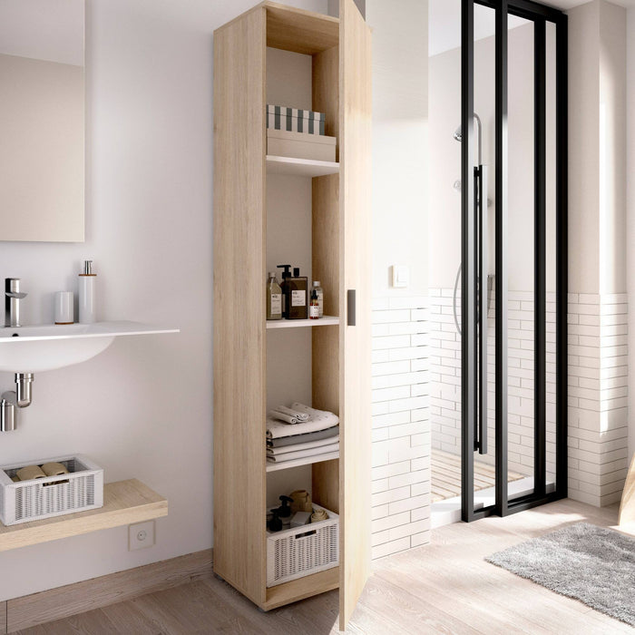 Colonna bagno Arrow, Mobile pensile bagno, Armadio alto multiuso a 1 anta, 39x35h190 cm, Rovere