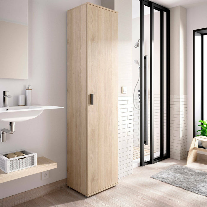Colonna bagno Arrow, Mobile pensile bagno, Armadio alto multiuso a 1 anta, 39x35h190 cm, Rovere