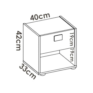 Comodino Artica, Tavolino da notte, ComÒ² basso a 1 cassetto, 40x33h42 cm, Bianco e Rovere