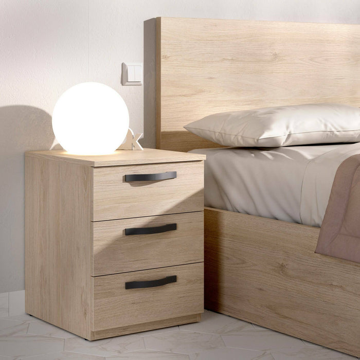 Comodino Dmagri, Tavolino da notte, Comò basso a 3 cassetti, 40x45h53 cm, Rovere