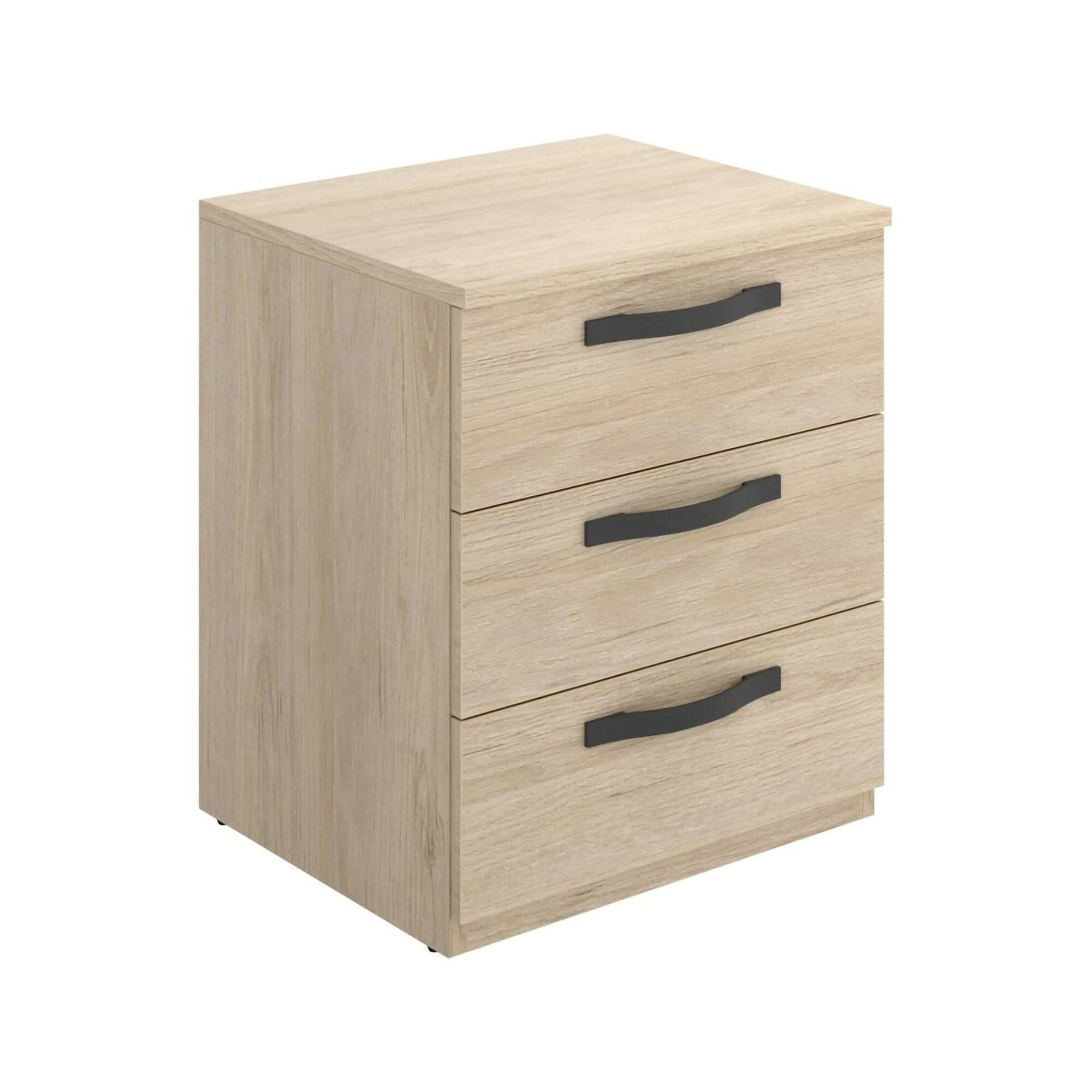 Comodino Dmagri, Tavolino da notte, Comò basso a 3 cassetti, 40x45h53 cm, Rovere