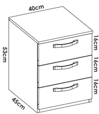 Comodino Dmagri, Tavolino da notte, Comò basso a 3 cassetti, 40x45h53 cm, Rovere