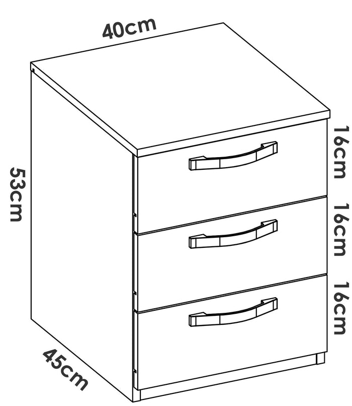 Comodino Dmagri, Tavolino da notte, Comò basso a 3 cassetti, 40x45h53 cm, Rovere