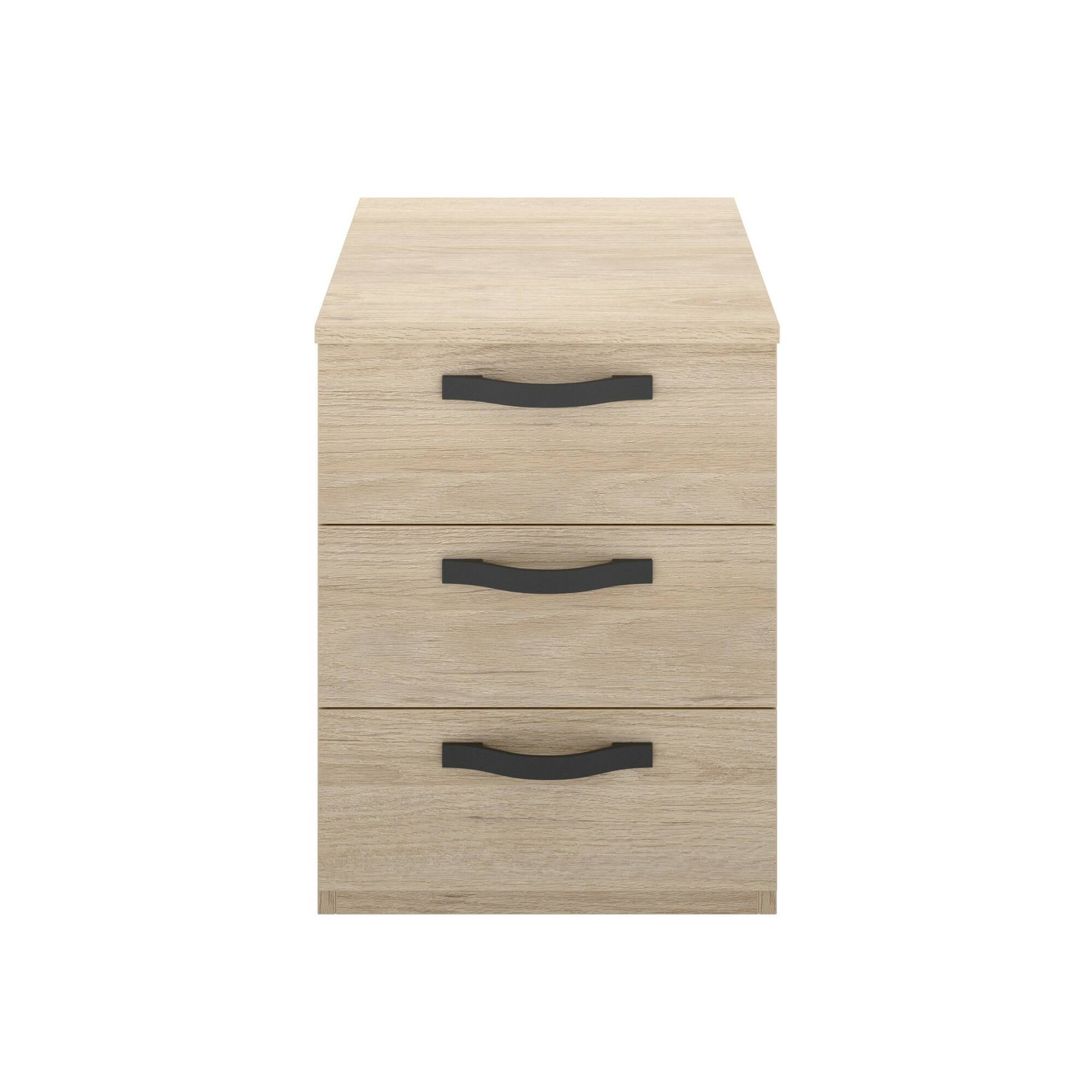 Comodino Dmagri, Tavolino da notte, Comò basso a 3 cassetti, 40x45h53 cm, Rovere