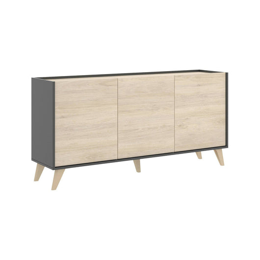 Credenza Afrodite, Buffet da soggiorno, Madia moderna da salotto a 3 ante, 155x43h75 cm, Rovere e Antracite